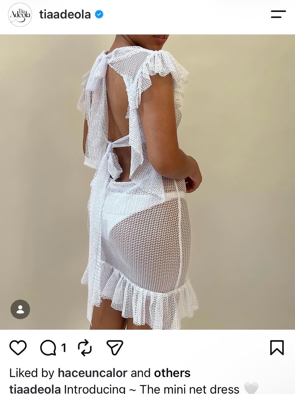 Tia Adeola White Mini Net Dress